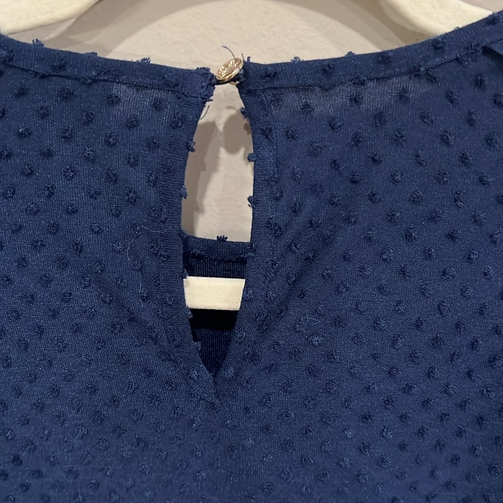 CeCe || Mixed Media Navy Clip Knit Top - Picture 6 of 7